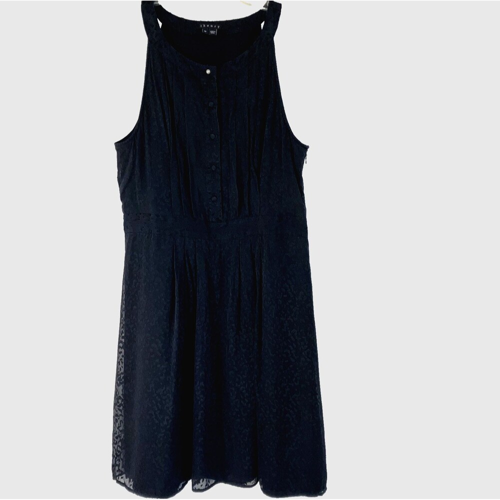 THEORY sz 10 Black Silk Viscose Burnt Out Sleeveless Dress Flowy Lined Devore